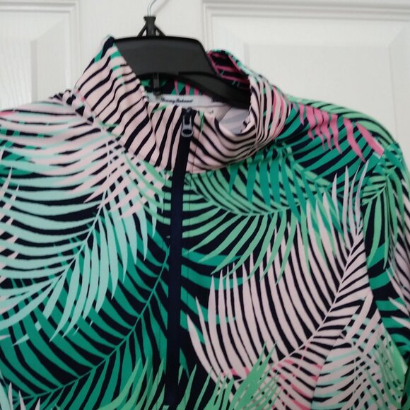 TOMMY BAHAMA Green Pink Tropical Long Sleeve Mock Golf Shirt S - Picture 8 of 16